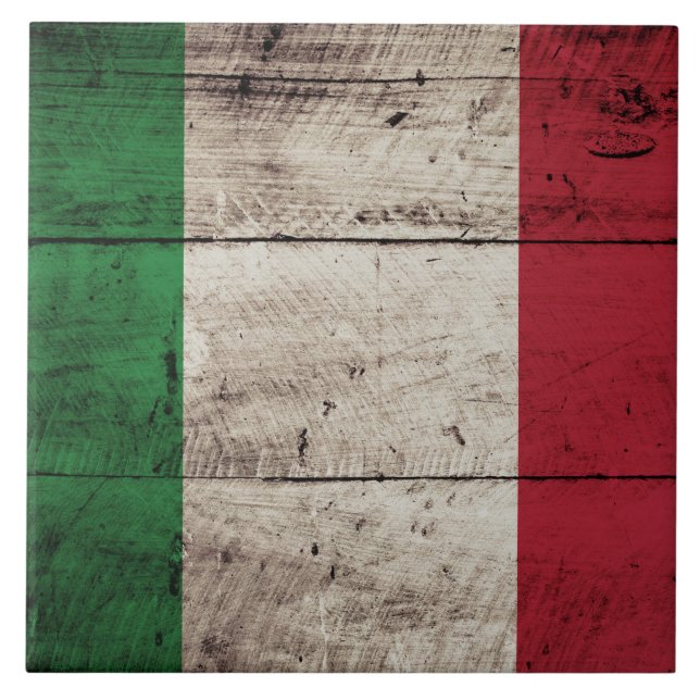 Italien-Flagge auf altem hölzernem Korn Fliese (Vorderseite)