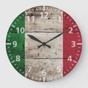 Italien-Flagge auf altem hölzernem Korn Große Wanduhr