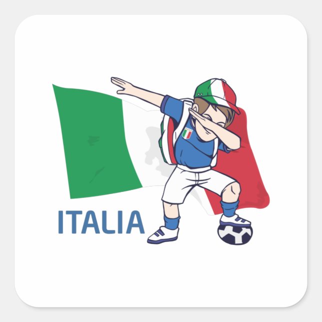 Italien Fußball Fan Kind Dabbing Schulboy Quadratischer Aufkleber (Vorderseite)