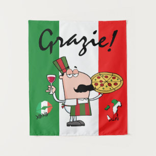 Italien Grazie Pizza Koch Wine Kiss XOXO Tapestry Wandteppich
