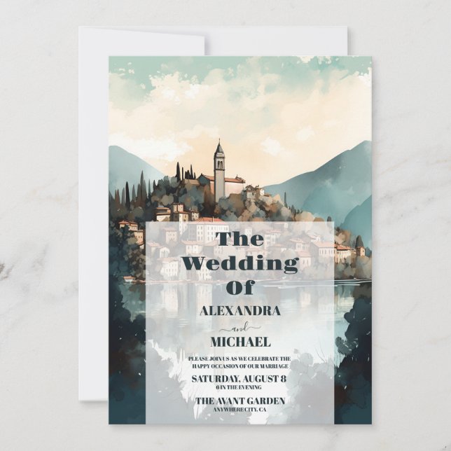 Italien Hochzeit in Urlaubsort Como Einladung (Vorderseite)
