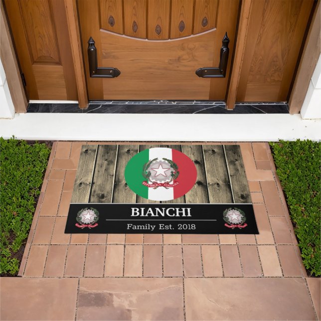 Italien & Italienische Flagge Rustikales Holz / Fa Fußmatte (Außenbereich)