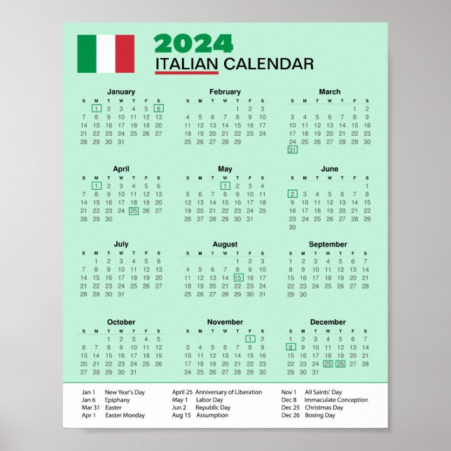 Italien Kalender 2024 Scarica Kalender herunterlad Poster (Vorne)