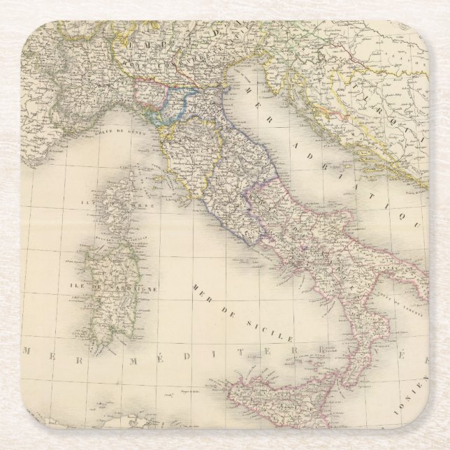 Italien-Karte Rechteckiger Pappuntersetzer (Vorderseite)