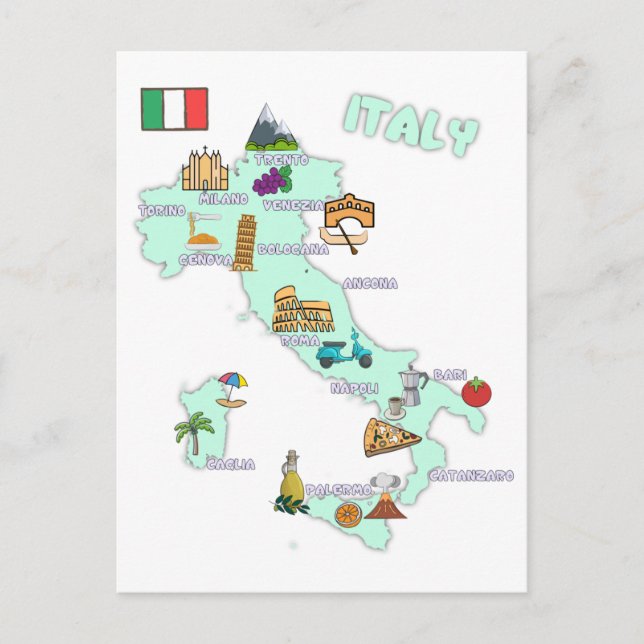 Italien Karte Sehenswürdigkeiten Sehenswürdigkeite (Vorderseite)