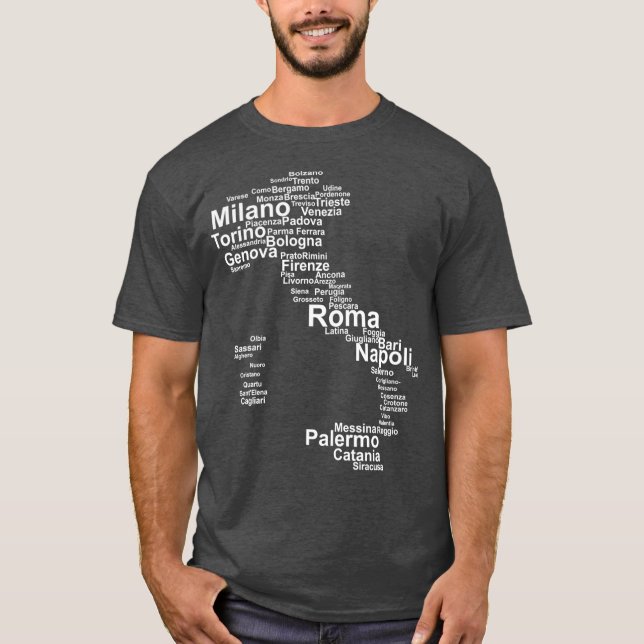 Italien Karte Silhouette Städte Rom Mailand T-Shirt (Vorderseite)