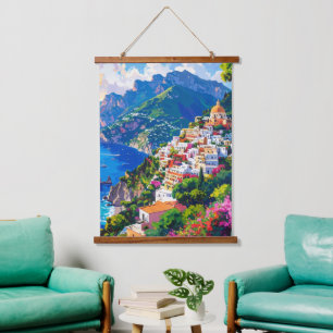 Italien Küstenblumen Wandteppich Mit Holzrahmen