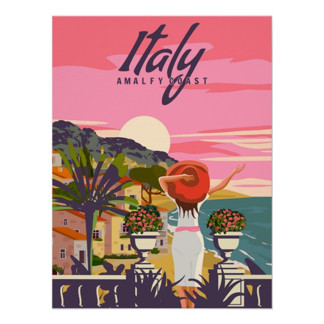 Italien, Lady on Ferien, Riviera Küstenposter Poster (Vorderseite)