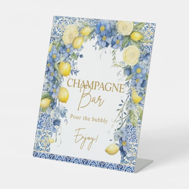 Italien Lemon Blue Tiles Bubbly Champagne Bar Sign Sockelschild (Vorderseite)