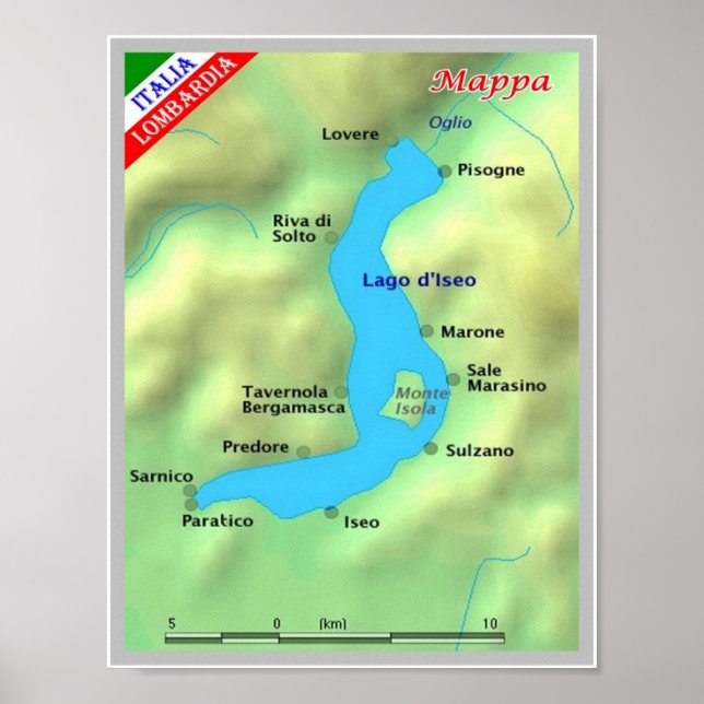 Italien - Lombardei - Iseosee - Karte - Poster (Vorne)