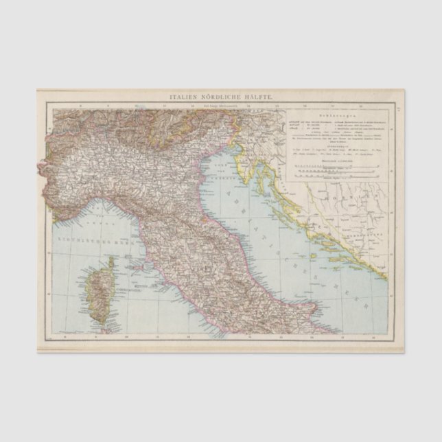 Italien nordliche Halfte, Karte von Norditalien Seidenpapier (Vorderseite)