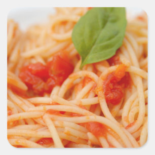 Italien, Orta, Orta, Orta-See, Spaghetti mit Tomat Quadratischer Aufkleber