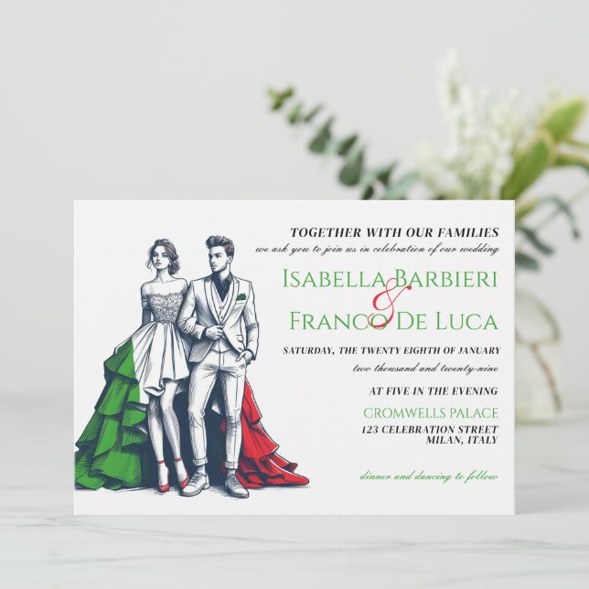 Italien Paare Einladung zur Hochzeit (Stehend Vorderseite)