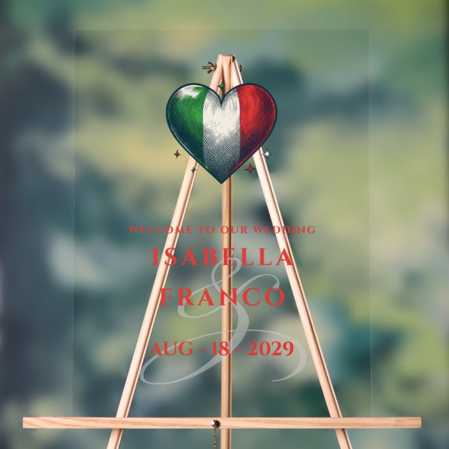 Italien Paarherz Hochzeit Willkommen Acrylschild (Neutral)