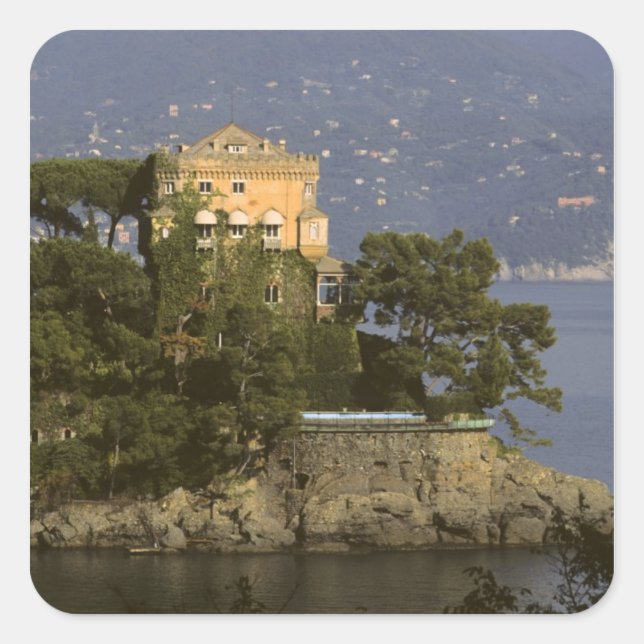 Italien, Portofino. Landschaftliches Leben Quadratischer Aufkleber (Vorderseite)