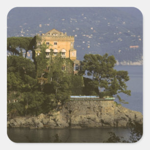 Italien, Portofino. Landschaftliches Leben Quadratischer Aufkleber