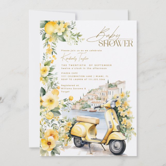Italien Positano Amalfi Vespa Babydusche Einladung (Vorderseite)