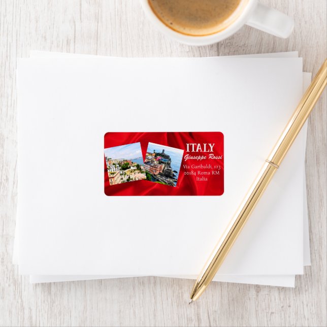 Italien Red Cloth Modern Nature Rome Address Label Adressaufkleber (Insitu)
