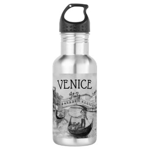 Italien Reise - VENEDIG schwarz-weiß Souvenir Edelstahlflasche