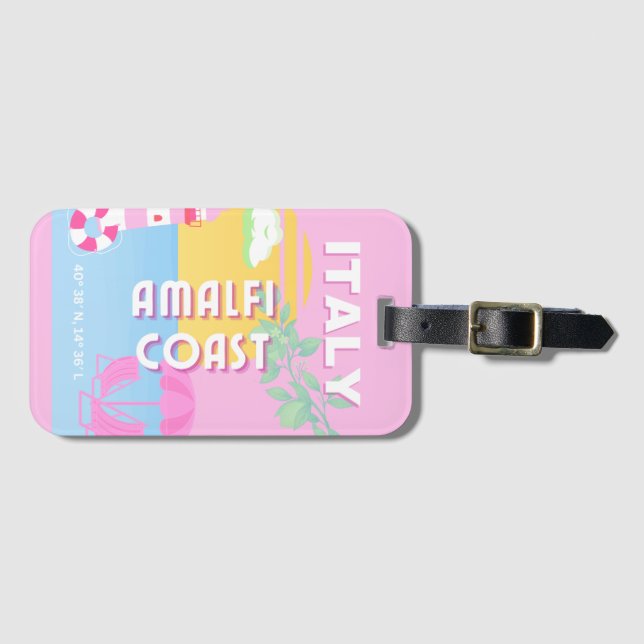 Italien Reisekunst, Amalfi Küste, Preppy, Pink Gepäckanhänger (Vorderseite (Horizontal))