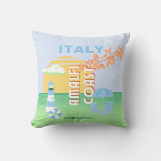 Italien Reisen Kunst, Amalfi Küste, Preppy, Blue Kissen (Vorderseite)