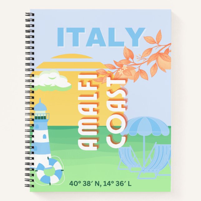 Italien Reisen Kunst, Amalfi Küste, Preppy, Blue Notizbuch (Vorderseite)