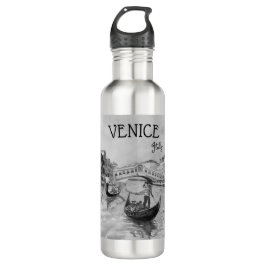 Italien Reisen - VENICE-Souvenir in Schwarz-Weiß Edelstahlflasche