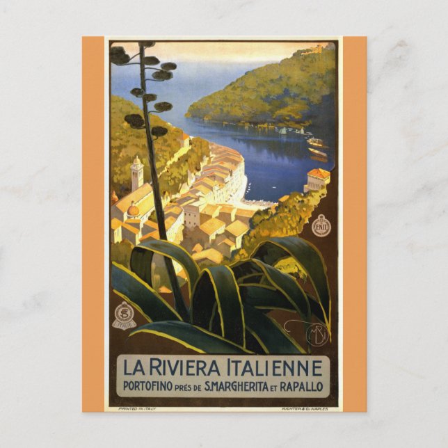 Italien Riviera Vintage Reiseplakat Postkarte (Vorderseite)