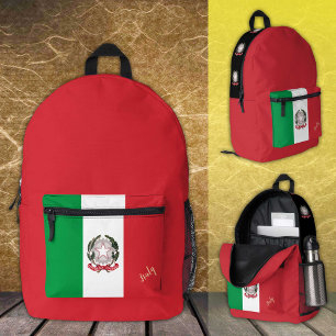 Italien, Roter Rucksack, Italienische Flagge, Ital Bedruckter Rucksack
