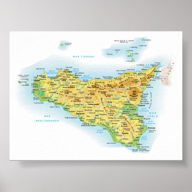 Italien - Sizilien - Karte Sizilien - Poster (Vorne)