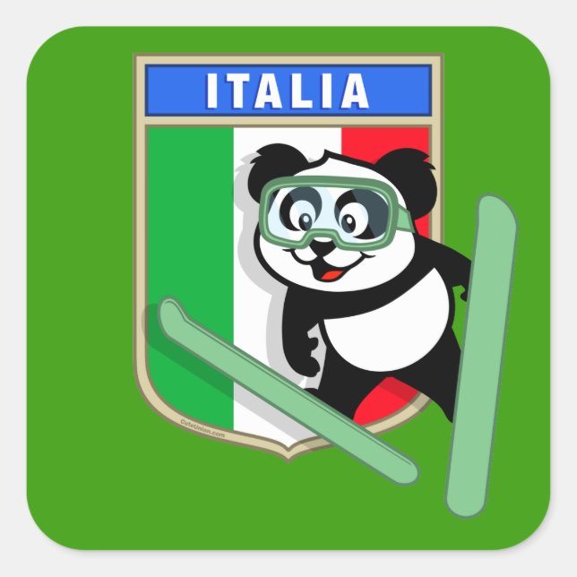 Italien Ski-Sprung Panda Quadratischer Aufkleber (Vorderseite)