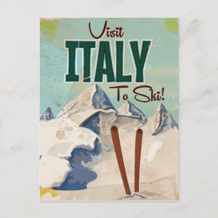 Italien Skifahren Vintage Reiseplakat Postkarte