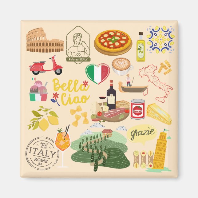 Italien Symbole für Reisende Magnet (Vorne)