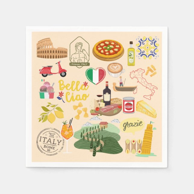 Italien Symbole für Reisende Serviette (Vorderseite)
