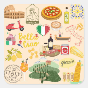Italien-Symbole Quadratischer Aufkleber