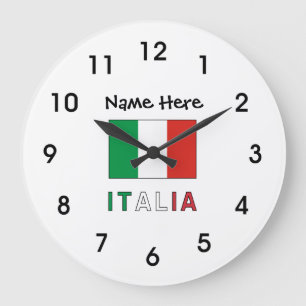 Italien und Italienische Flagge mit deinem Namen Große Wanduhr