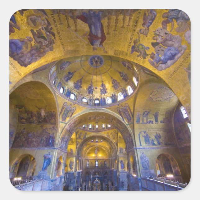 Italien, Venedig. Innere der Markuskirche. Quadratischer Aufkleber (Vorderseite)