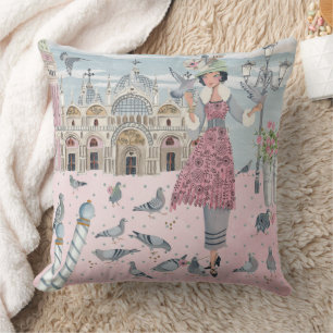 Italien Venedig Reise rosa graue Tauben Mädchen Ze Kissen