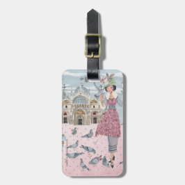 Italien Venedig Reisen Rosa Tauben Mädchen zeichne Gepäckanhänger