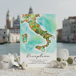 Italien | Watercolor Map Wedding Reception Begleitkarte
