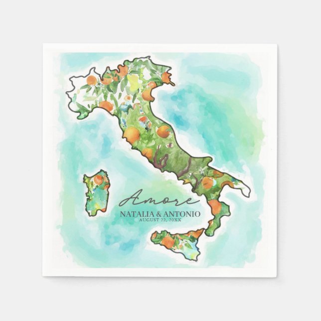Italien | Weitere Wasserfarbenkarte Hochzeit Serviette (Vorderseite)