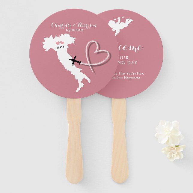 Italien Ziel Elopement Wedding Hand Fan Fächer (Vorne und Hinten)