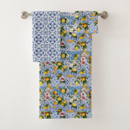 Italienisch Amalfi Blau-Fliesen Zitronen Badhandtuch Set