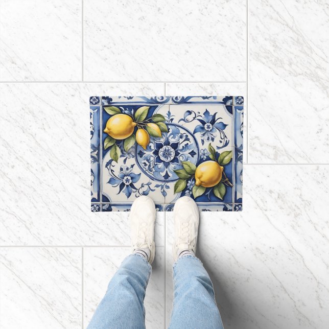 Italienisch Amalfi Blau-Fliesen Zitronen Fußmatte (Indoor)