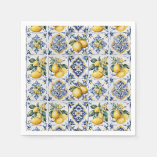 Italienisch Amalfi Blau-Fliesen Zitronen Serviette