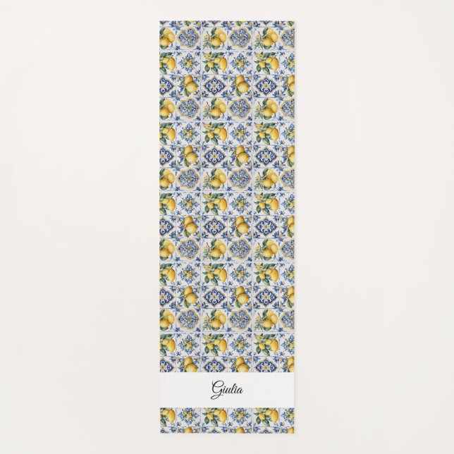 Italienisch Amalfi Blau-Fliesen Zitronen Yogamatte (Vorderseite)