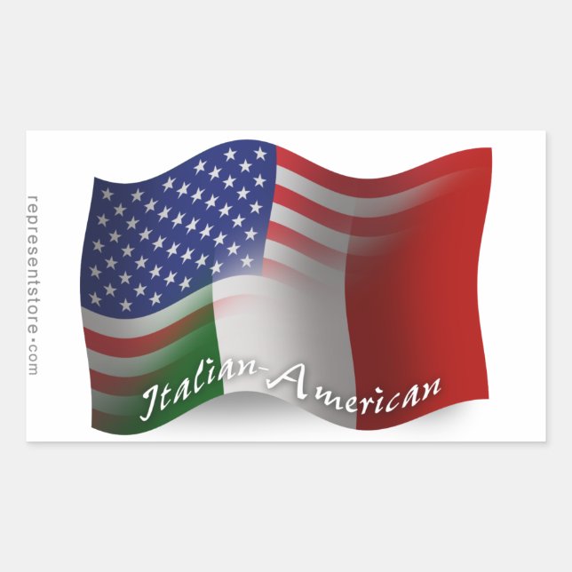 Italienisch-amerikanische Waving Flag Rechteckiger Aufkleber (Vorderseite)