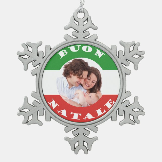 Italienisch-amerikanisches Foto Weihnachtsschmuck Schneeflocken Zinn-Ornament (Vorderseite)
