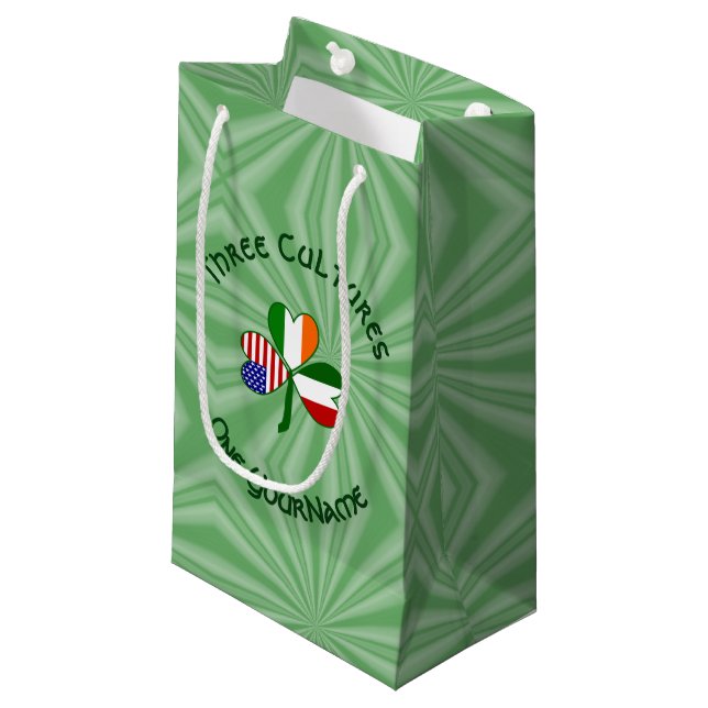 Italienisch-amerikanisches Kleeblatt Personalisier Kleine Geschenktüte (Vorderseite Schrägansicht)