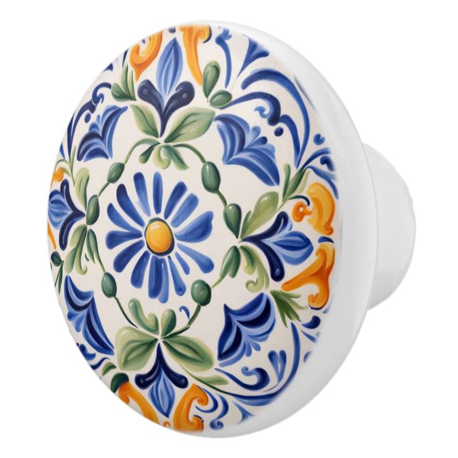 Italienisch Blau und Gelb Blume Keramikknauf (Rechts)